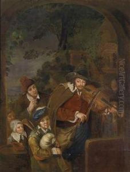 Imitator, Travelling Musicians Oil Painting by Christian Wilhelm Ernst Dietrich