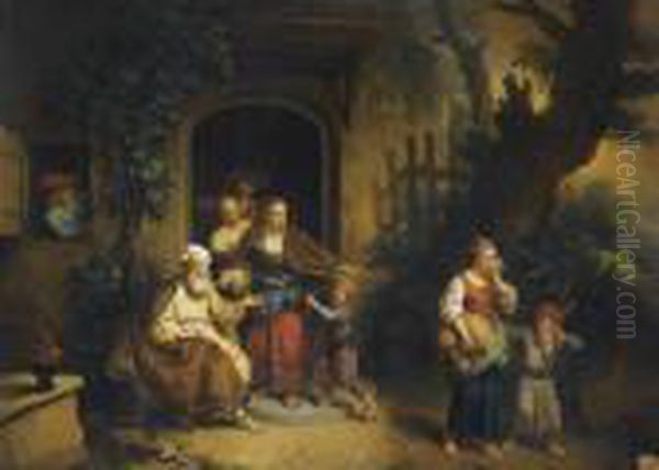 Abraham Expelling Hagar Oil Painting by Christian Wilhelm Ernst Dietrich