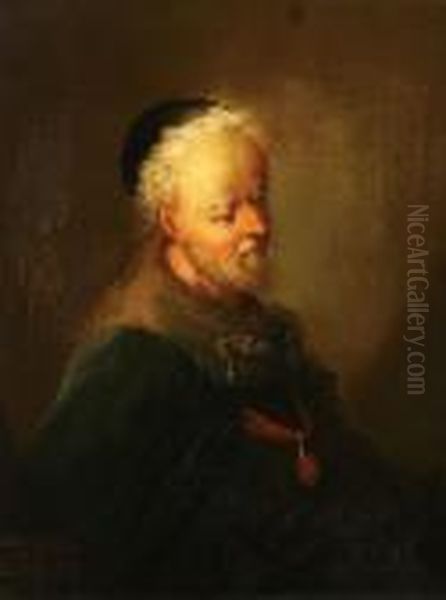 Portrait Of An Old Man Wearing A Medal Oil Painting by Christian Wilhelm Ernst Dietrich