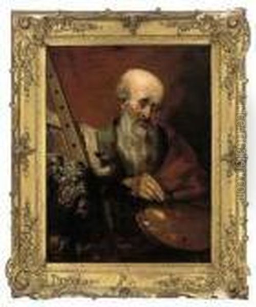 Saint Luke Painting At His Easel Oil Painting by Christian Wilhelm Ernst Dietrich