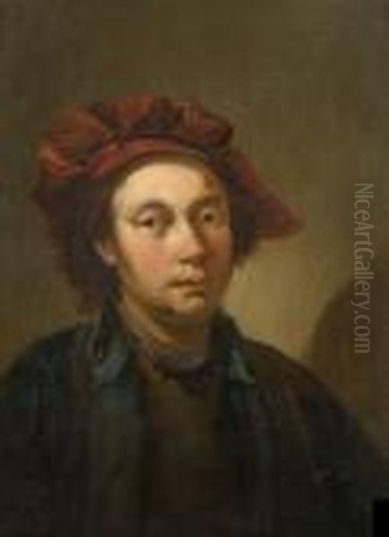 Jeune Homme Au Chapeau Rouge Oil Painting by Christian Wilhelm Ernst Dietrich