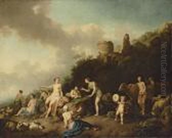 A Pastoral Landscape With Diana And Her Nymphs Oil Painting by Christian Wilhelm Ernst Dietrich