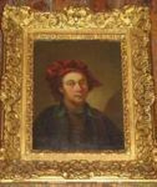 Portrait Of A Young Men With Red Cap Oil Painting by Christian Wilhelm Ernst Dietrich