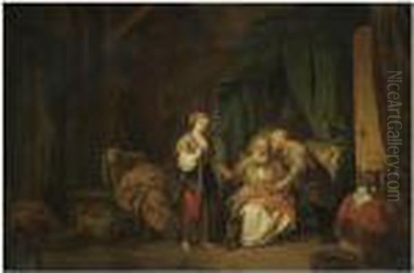 Sarah Offering Hagar To Abraham Oil Painting by Christian Wilhelm Ernst Dietrich