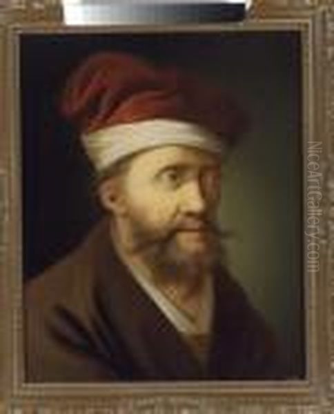 Ein Bartiger Mann Mitroter Turbanartiger Mutze Oil Painting by Christian Wilhelm Ernst Dietrich