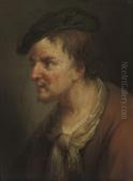 Head Of A Peasant In A Black Cap And Neckerchief Oil Painting by Christian Wilhelm Ernst Dietrich