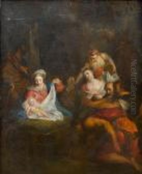 The Adoration Of The Shepherds Oil Painting by Christian Wilhelm Ernst Dietrich