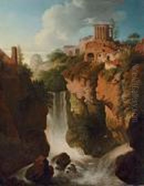 The Waterfall At Tivoli Oil Painting by Christian Wilhelm Ernst Dietrich