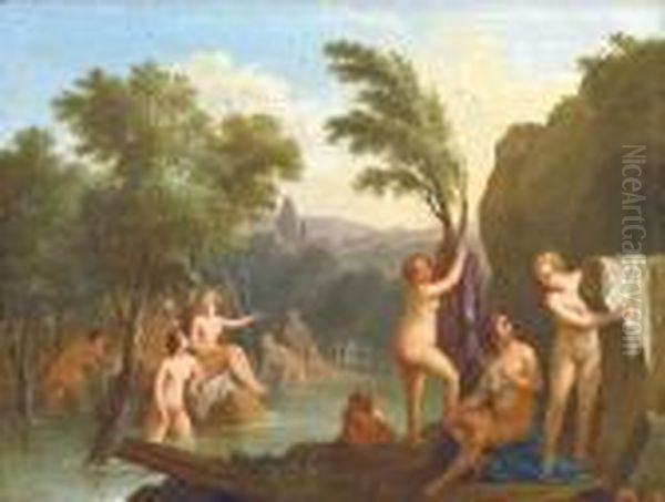 Diana And Hernymphs By The Baths Oil Painting by Christian Wilhelm Ernst Dietrich