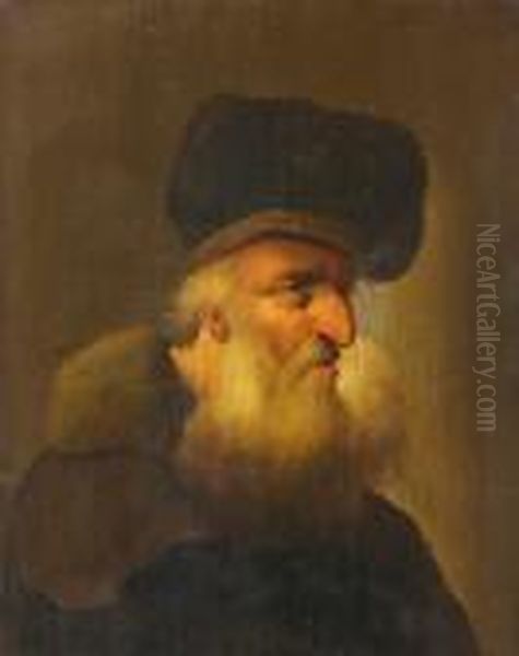 Portrait Of A Bearded Man, Wearing A Fur Collar, Head And Shoulders Oil Painting by Christian Wilhelm Ernst Dietrich