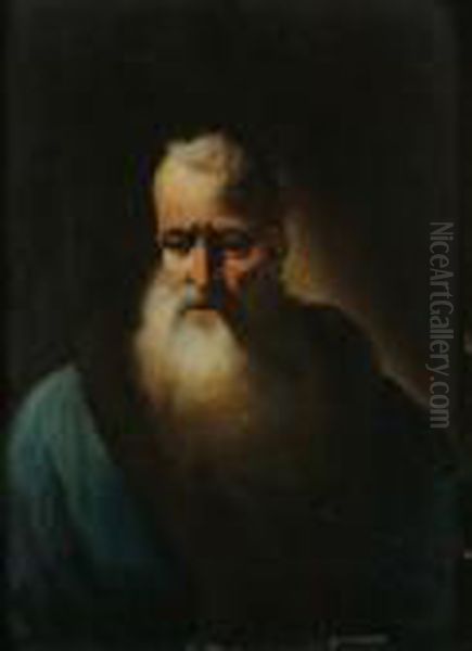 Portrait Of A Bearded Man Bust-length, In A Blue Fur-trimmed Coat Oil Painting by Christian Wilhelm Ernst Dietrich