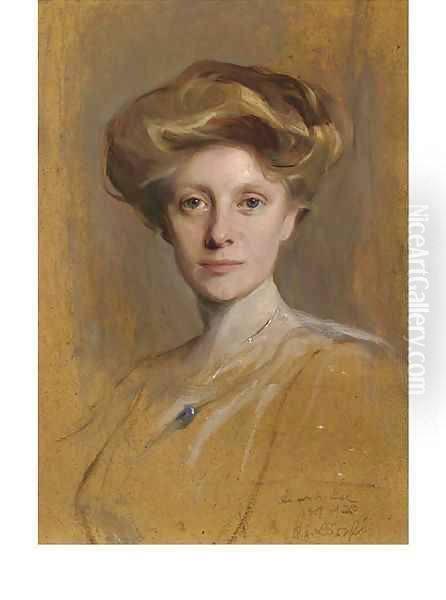 A study portrait of Miss Faith Moore, head-and-shoulders Oil Painting by Philip Alexius De Laszlo