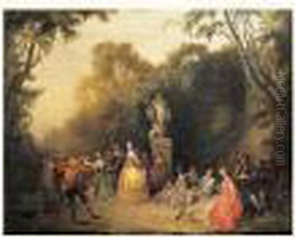 Scene De Bal Dans Un Jardin Oil Painting by Christian Wilhelm Ernst Dietrich