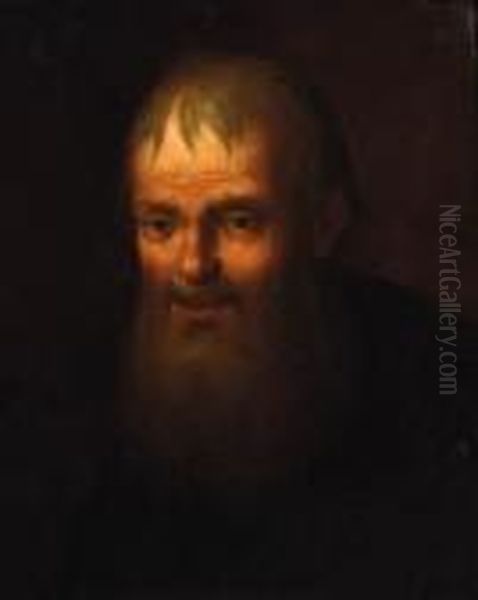 A Bearded Old Man, Head And Shoulders In A Black Coat Oil Painting by Christian Wilhelm Ernst Dietrich