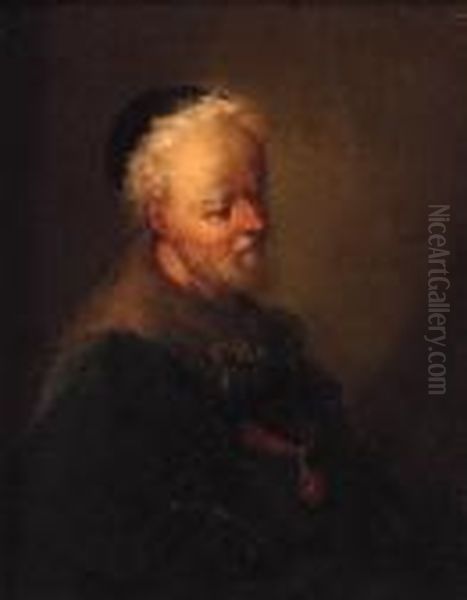 Portrait Of An Old Man, Half-length, In A Fur-lined Coat Wearing Anorder Medal Oil Painting by Christian Wilhelm Ernst Dietrich