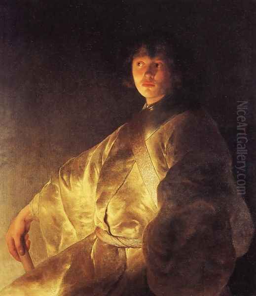 Self-Portrait in a Yellow Robe Oil Painting by Jan Lievens