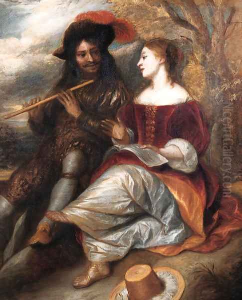 A couple in shepherd costume by a tree in a landscape Oil Painting by Jan Lievens