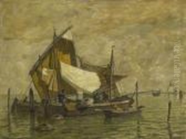 Venezianische Fischerboote. Oil Painting by Ludwig Dill