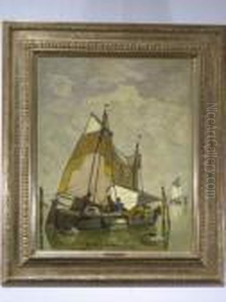 Fischerboote Mit Gesetzten Segeln Und Personenstaffage Oil Painting by Ludwig Dill