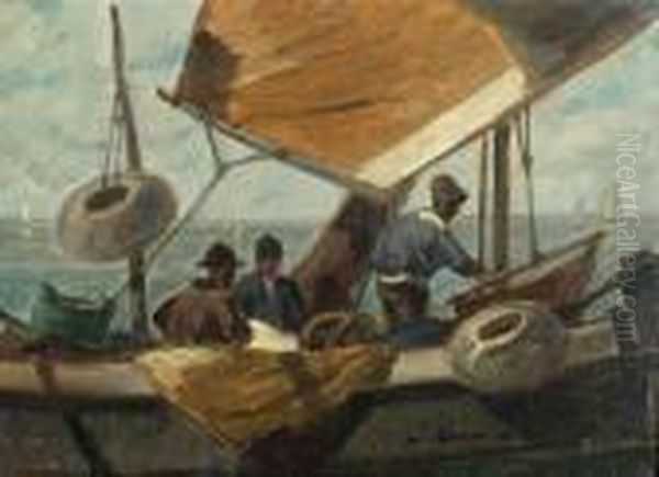 Fishermen In Thelagoon Oil Painting by Ludwig Dill