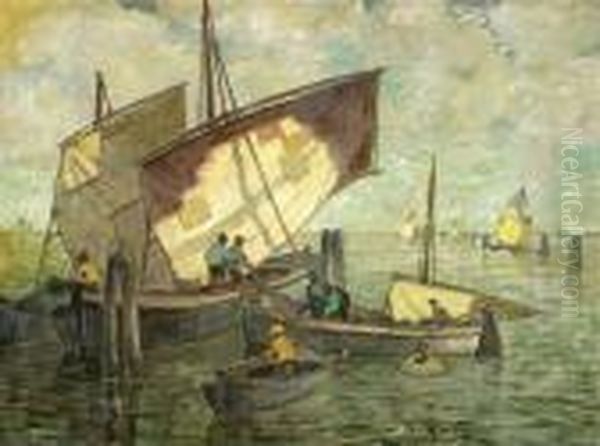 Venetian Fishingboats At Chioggia Oil Painting by Ludwig Dill