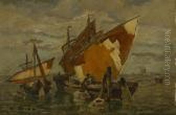 Fischerboote In Der Lagune. Oil Painting by Ludwig Dill