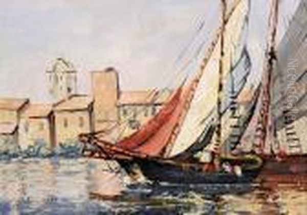 Fischerboote Im Hafen Beichioggia Oil Painting by Ludwig Dill