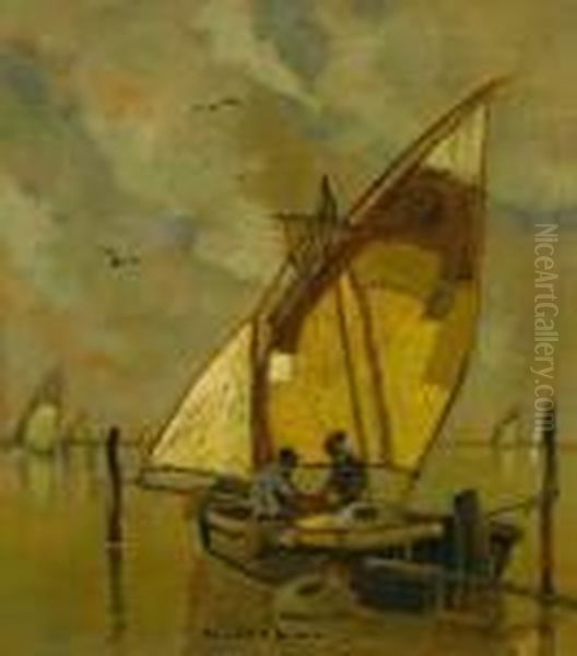 Fischersegelboote In Der Lagune Oil Painting by Ludwig Dill