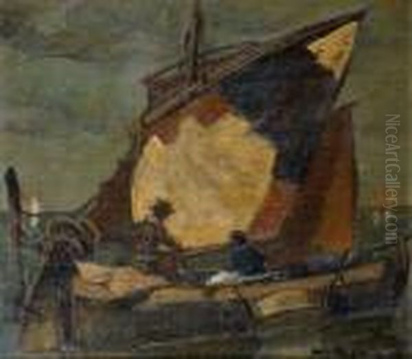 Fischerboot In Der Venezianischen
 Lagune. Oil Painting by Ludwig Dill