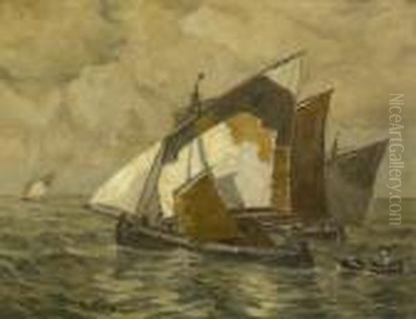 Fischerboote. Oil Painting by Ludwig Dill