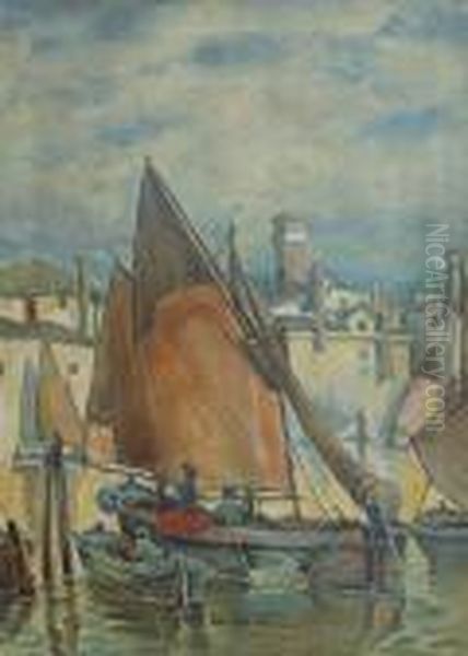 Lodzie Rybackie W Wenecji Oil Painting by Ludwig Dill