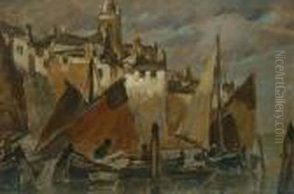 Down At The Harbour. Oil Painting by Ludwig Dill