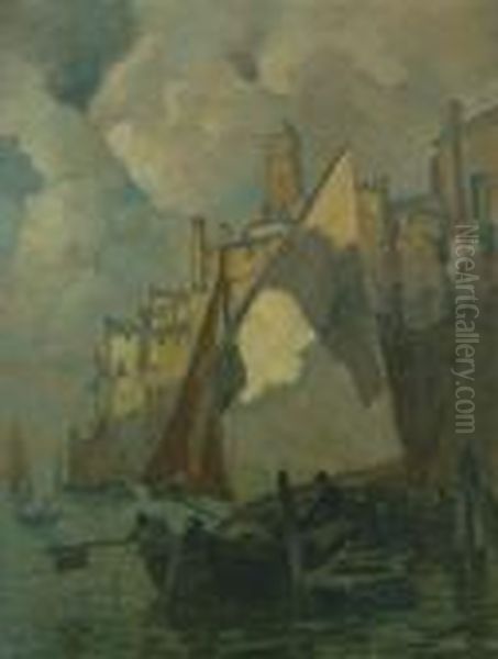 Boats In A Harbour. Oil Painting by Ludwig Dill