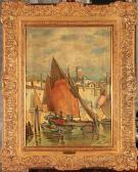 Lodz Rybacka W Porcie W Wenecji Oil Painting by Ludwig Dill