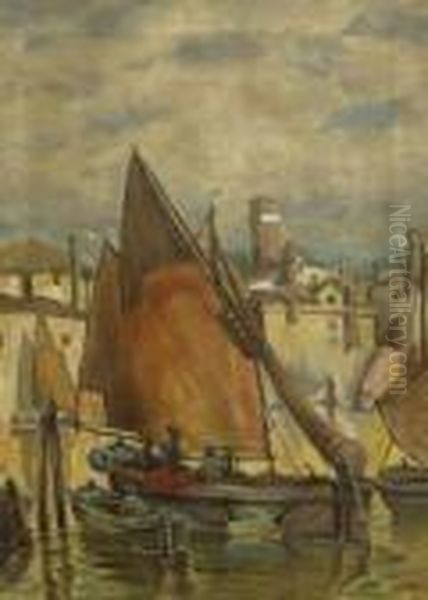 Fischerboote Im Hafen. Oil Painting by Ludwig Dill