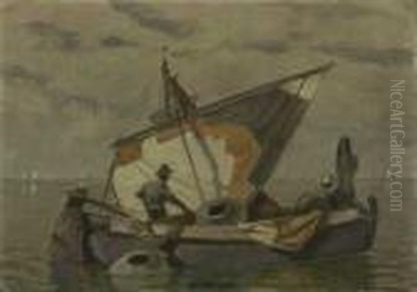 Italienisches Fischerboot Oil Painting by Ludwig Dill