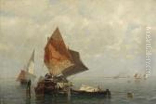 Fischerboote Aus Chioggia In Der
 Lagune. Oil Painting by Ludwig Dill