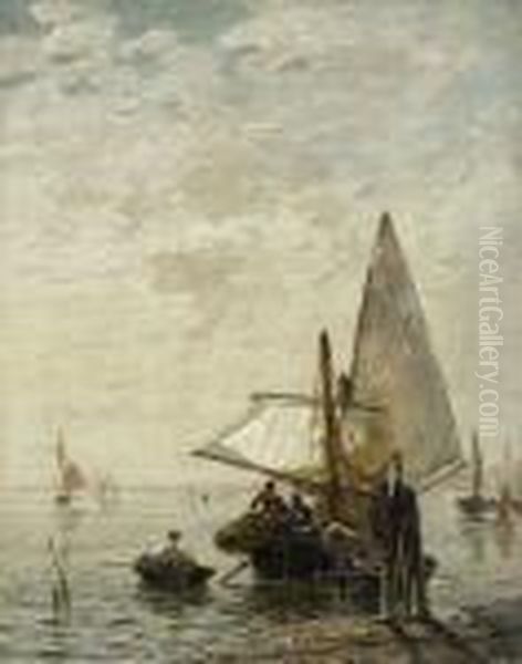 Fischerboote In Der
 Lagune. Oil Painting by Ludwig Dill