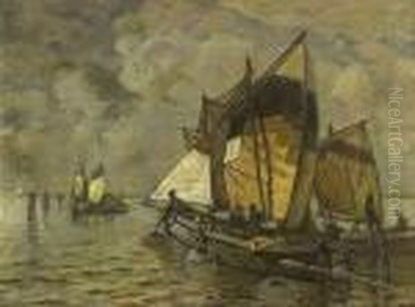 Fischerboote In Der
 Lagune. Oil Painting by Ludwig Dill