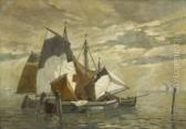 Fischerboote In Der
 Lagune. Oil Painting by Ludwig Dill