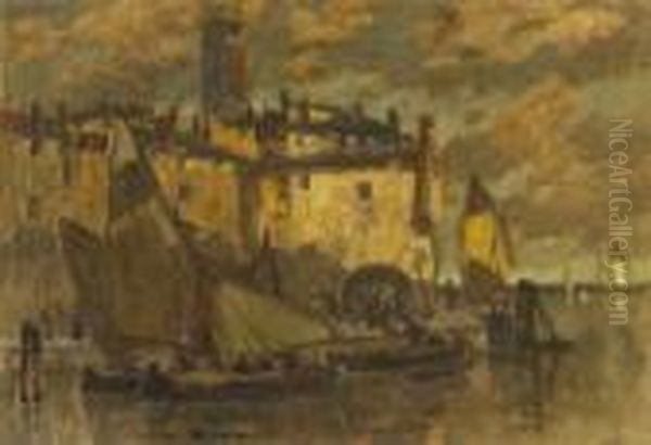 Dammerung Im Hafen Von
 Chioggia. Oil Painting by Ludwig Dill