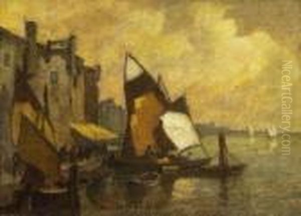 Fischerboote Bei
 Chioggia. Oil Painting by Ludwig Dill