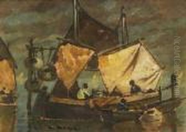 Fischerboote. Oil Painting by Ludwig Dill