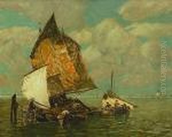 Fischerboote In Der
 Lagune. Oil Painting by Ludwig Dill