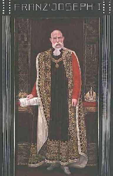 Emperor Franz Joseph I of Austria 1830-1916 wearing the official robes of the Order of the Golden Fleece 1910 Oil Painting by Wilhelm List