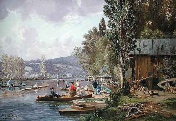 Bougival Oil Painting by Edme Emile Laborne