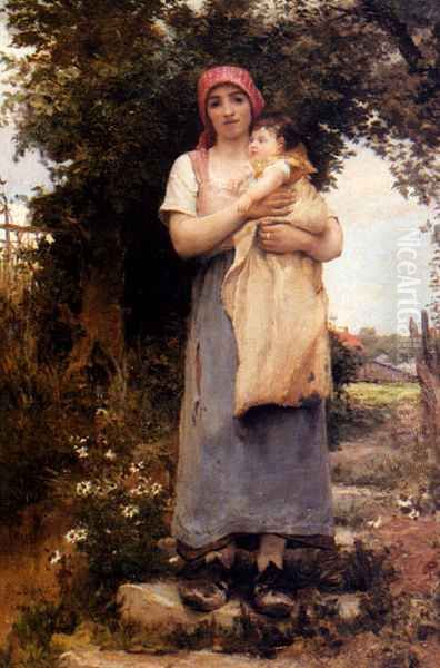 A Mother Holding Her Child Oil Painting by Georges Laugee