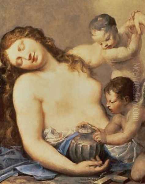 Penitent Mary Magdalene with putti Oil Painting by Pietro Liberi