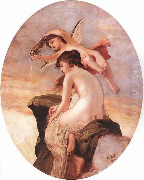 Amor and Psyche 1902 Oil Painting by Karoly Lotz