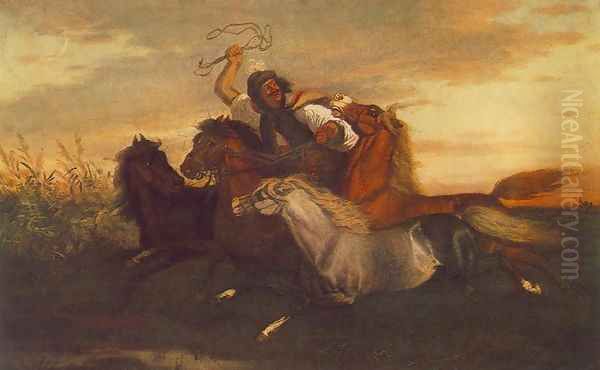 Galloping Outlaw Oil Painting by Karoly Lotz